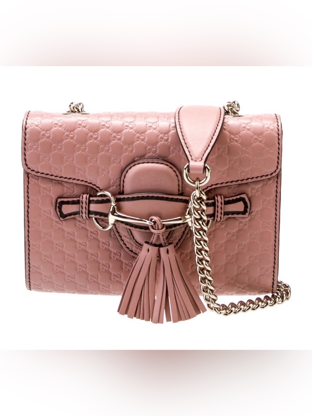 Gucci Emily Horsebit Pink Leather Crossbody with Tassel and Gold Chain